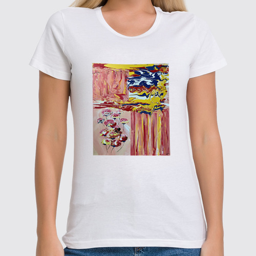 Заказать женскую футболку в Москве. Футболка классическая цветы от Julia Belova - готовые дизайны и нанесение принтов.