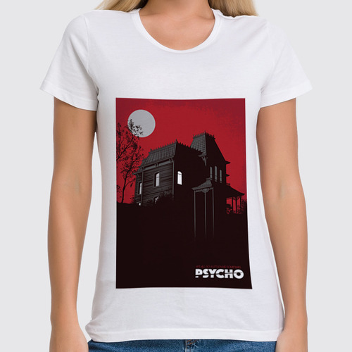 Заказать женскую футболку в Москве. Футболка классическая Психо / Psycho от kino.printio.ru - готовые дизайны и нанесение принтов.