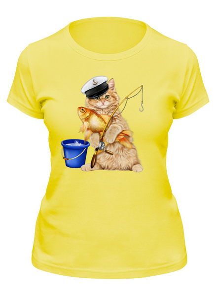 Заказать женскую футболку в Москве. Футболка классическая Котик рыбак от T-shirt print  - готовые дизайны и нанесение принтов.