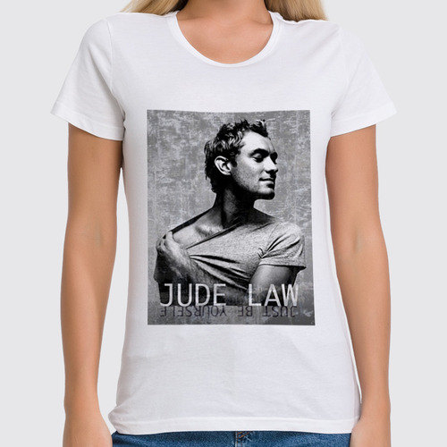 Заказать женскую футболку в Москве. Футболка классическая Джуд Лоу. Просто будь собой от Маруся Кошкина - готовые дизайны и нанесение принтов.