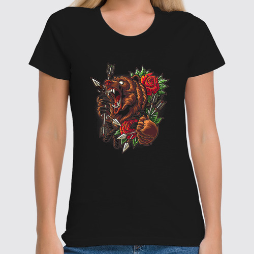 Заказать женскую футболку в Москве. Футболка классическая ◈Bear&Roses◈ от balden - готовые дизайны и нанесение принтов.