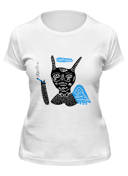 Заказать женскую футболку в Москве. Футболка классическая Smoking Angel от Asparagus Lab + Masha Saunders - готовые дизайны и нанесение принтов.