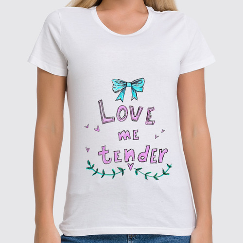 Заказать женскую футболку в Москве. Футболка классическая Love me tender от Алиса Шипоглаз - готовые дизайны и нанесение принтов.
