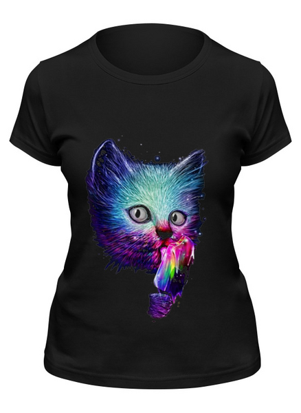 Заказать женскую футболку в Москве. Футболка классическая Swag cat от Sergio Happy - готовые дизайны и нанесение принтов.