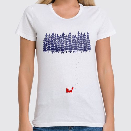 Заказать женскую футболку в Москве. Футболка классическая Лиса в лесу от printik - готовые дизайны и нанесение принтов.