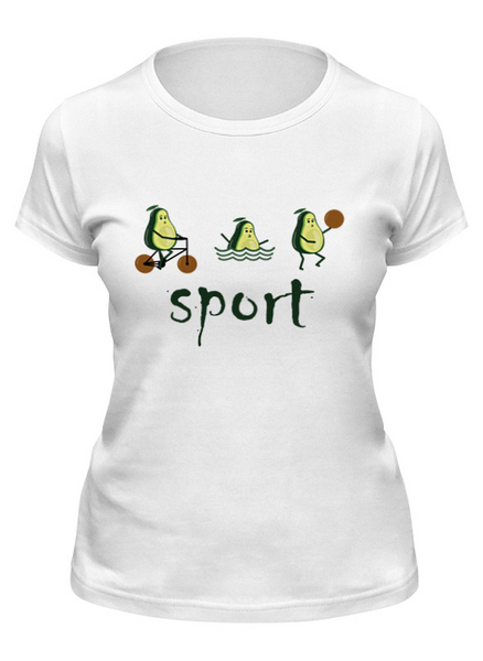 Заказать женскую футболку в Москве. Футболка классическая Авокадыч любит спорт от Наталья Хахлина - готовые дизайны и нанесение принтов.
