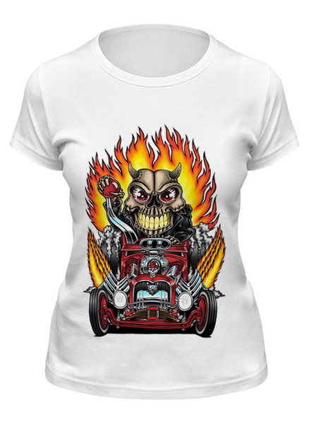 Заказать женскую футболку в Москве. Футболка классическая Hot Rod Skull от balden - готовые дизайны и нанесение принтов.