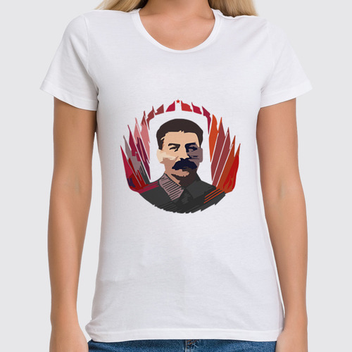 Заказать женскую футболку в Москве. Футболка классическая Сталин от Картинки на грудь - готовые дизайны и нанесение принтов.