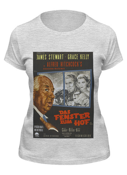 Заказать женскую футболку в Москве. Футболка классическая Alfred Hitchcock / Альфред Хичкок от KinoArt - готовые дизайны и нанесение принтов.