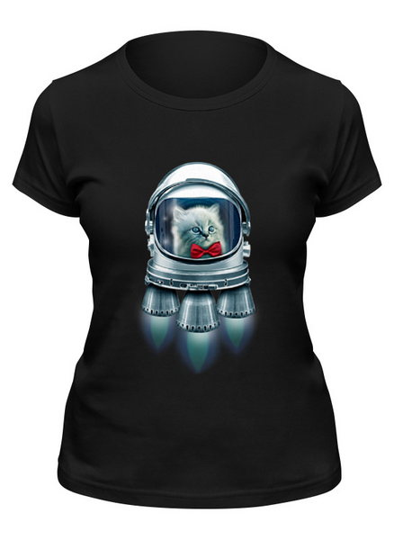 Заказать женскую футболку в Москве. Футболка классическая Котёнок Космонавт от Xieros - готовые дизайны и нанесение принтов.