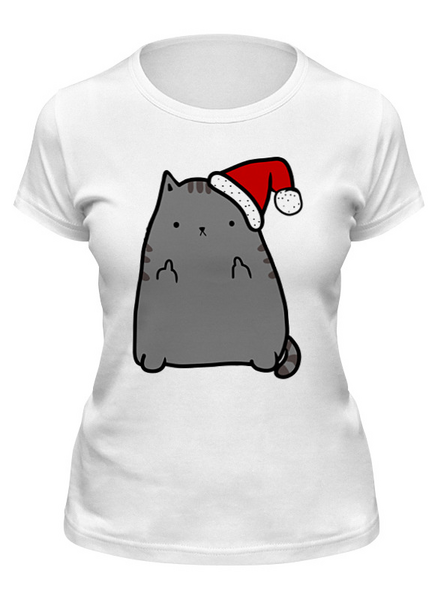 Заказать женскую футболку в Москве. Футболка классическая New Year Cat от skynatural - готовые дизайны и нанесение принтов.