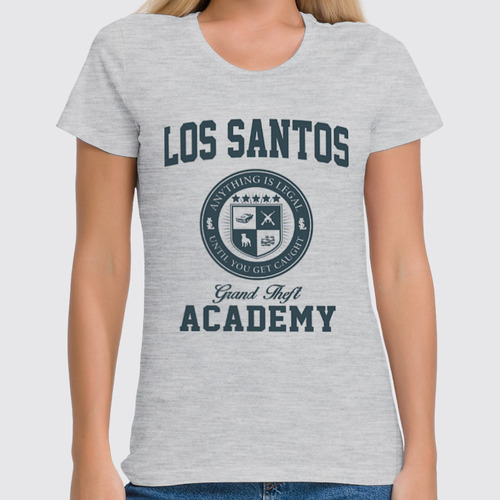 Заказать женскую футболку в Москве. Футболка классическая GTA. Los Santos Grand Theft Academy от geekbox - готовые дизайны и нанесение принтов.