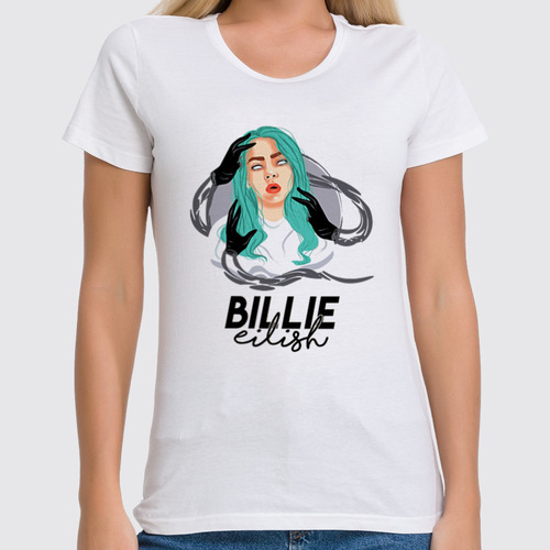 Заказать женскую футболку в Москве. Футболка классическая Billie Eilish( Билли Айлиш)  от T-shirt print  - готовые дизайны и нанесение принтов.