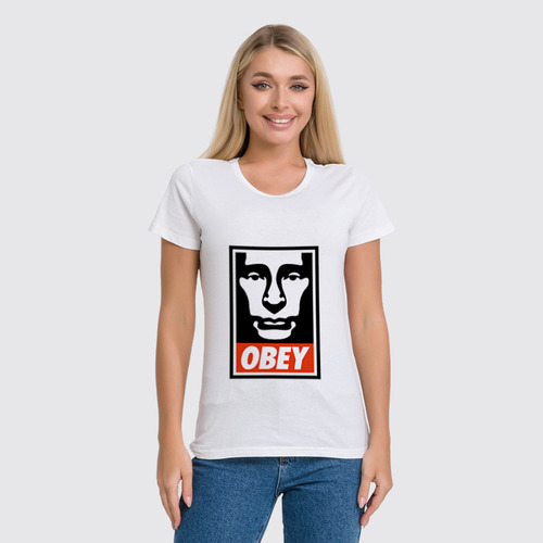 Заказать женскую футболку в Москве. Футболка классическая Putin OBEY от LINGAM ART | lingam.ord@gmail.com - готовые дизайны и нанесение принтов.