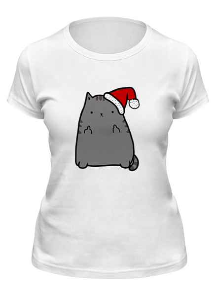 Заказать женскую футболку в Москве. Футболка классическая New Year Cat от skynatural - готовые дизайны и нанесение принтов.