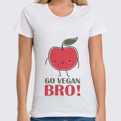 Заказать женскую футболку в Москве. Футболка классическая Go Vegan Bro! от vegan@thespaceway.info - готовые дизайны и нанесение принтов.