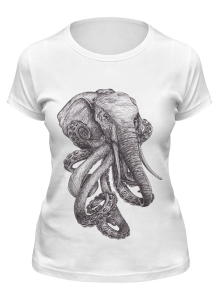Заказать женскую футболку в Москве. Футболка классическая Слон и осьминог от printik - готовые дизайны и нанесение принтов.