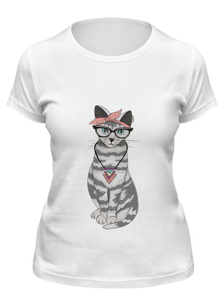Заказать женскую футболку в Москве. Футболка классическая Gansta cat от sashadasha - готовые дизайны и нанесение принтов.