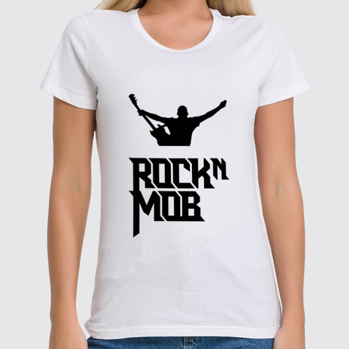 Заказать женскую футболку в Москве. Футболка классическая Rocknmob - Вокалист (черные принты) от accs@rocknmob.com - готовые дизайны и нанесение принтов.