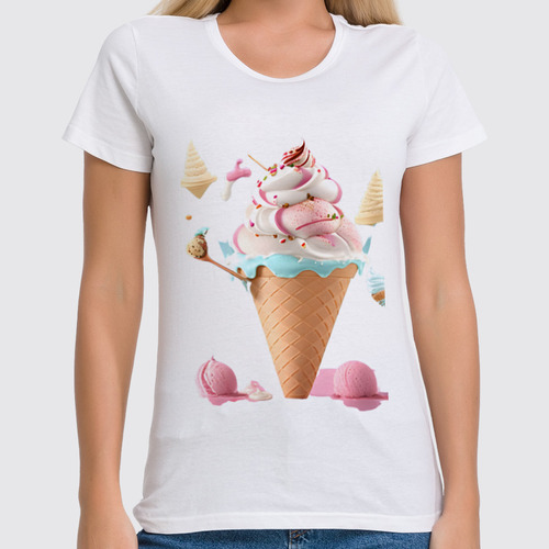 Заказать женскую футболку в Москве. Футболка классическая мороженое от Ammar Salman - готовые дизайны и нанесение принтов.