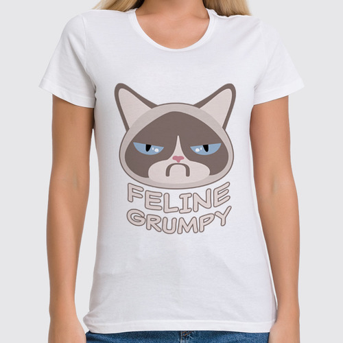 Заказать женскую футболку в Москве. Футболка классическая Грустный Кот (Grumpy Cat) от fanart - готовые дизайны и нанесение принтов.