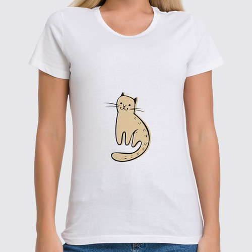 Заказать женскую футболку в Москве. Футболка классическая котик от tiff20 - готовые дизайны и нанесение принтов.