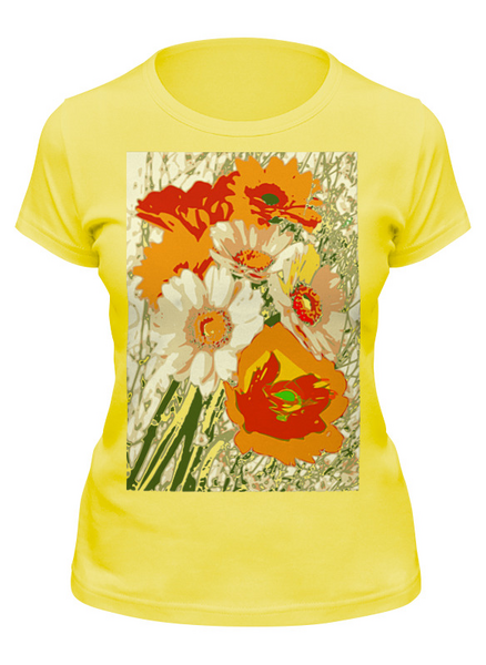 Заказать женскую футболку в Москве. Футболка классическая цветы цветы от Мира  - готовые дизайны и нанесение принтов.