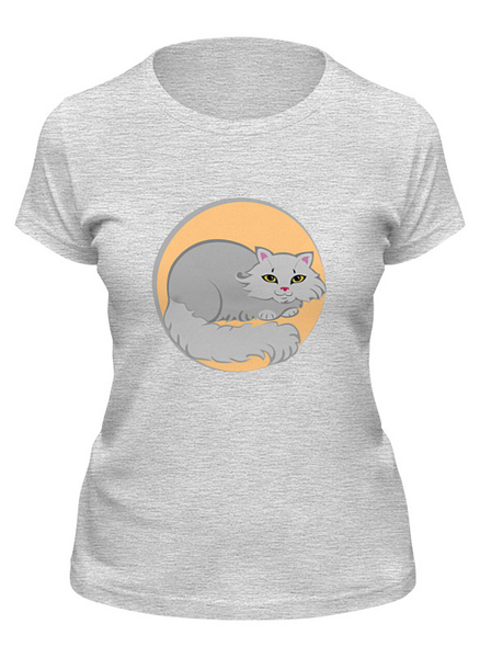 Заказать женскую футболку в Москве. Футболка классическая Серая кошка от Yulla Yullapa - готовые дизайны и нанесение принтов.