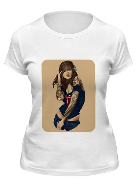 Заказать женскую футболку в Москве. Футболка классическая Девушка с плеером от godsmack - готовые дизайны и нанесение принтов.