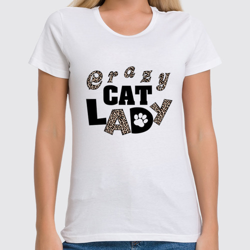 Заказать женскую футболку в Москве. Футболка классическая Леопард, Crazy cat Lady от tatyana.belkova72@yandex.ru - готовые дизайны и нанесение принтов.