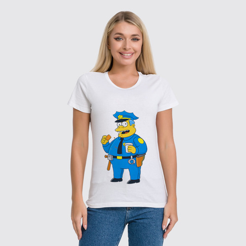 Заказать женскую футболку в Москве. Футболка классическая Полицейский из Симпсонов от Vinli.shop  - готовые дизайны и нанесение принтов.