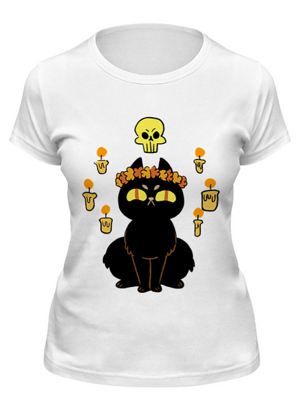 Заказать женскую футболку в Москве. Футболка классическая Чёрная кошка от Amerikanka - готовые дизайны и нанесение принтов.