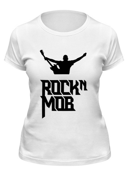 Заказать женскую футболку в Москве. Футболка классическая Rocknmob - Вокалист (черные принты) от accs@rocknmob.com - готовые дизайны и нанесение принтов.