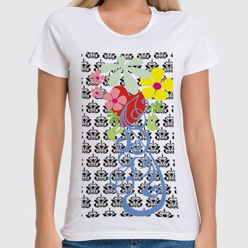 Заказать женскую футболку в Москве. Футболка классическая цветочный узор от nikol - готовые дизайны и нанесение принтов.