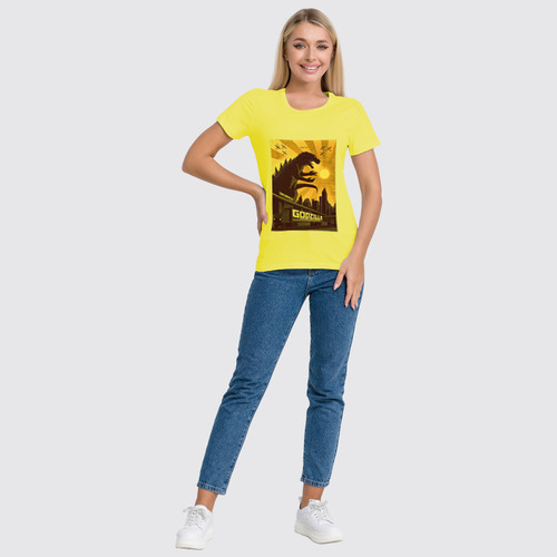 Заказать женскую футболку в Москве. Футболка классическая Godzilla yellow от KinoArt - готовые дизайны и нанесение принтов.