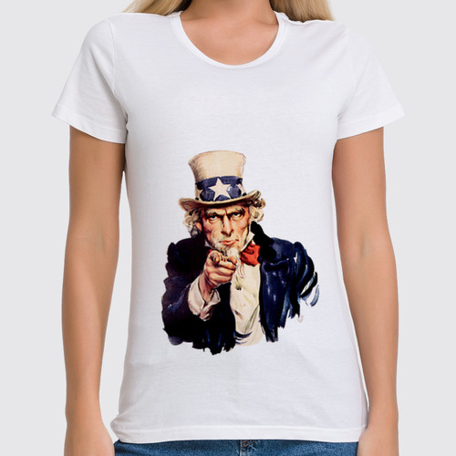 Заказать женскую футболку в Москве. Футболка классическая Uncle Sam от karbafoss - готовые дизайны и нанесение принтов.