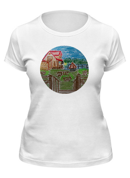 Заказать женскую футболку в Москве. Футболка классическая Домик в деревне от mrs-snit@yandex.ru - готовые дизайны и нанесение принтов.