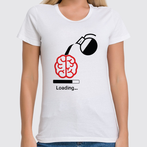 Заказать женскую футболку в Москве. Футболка классическая Загрузка мозга (на белом) от Максим - готовые дизайны и нанесение принтов.
