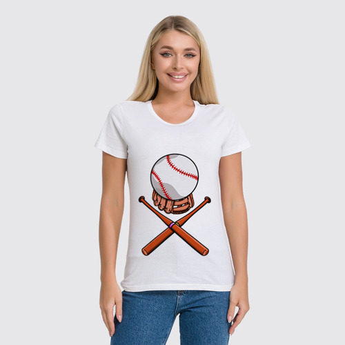 Заказать женскую футболку в Москве. Футболка классическая Биты и мяч (бейсбол) от trugift - готовые дизайны и нанесение принтов.