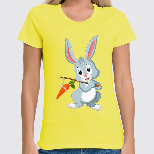 Заказать женскую футболку в Москве. Футболка классическая Кролик рыбак от skynatural - готовые дизайны и нанесение принтов.