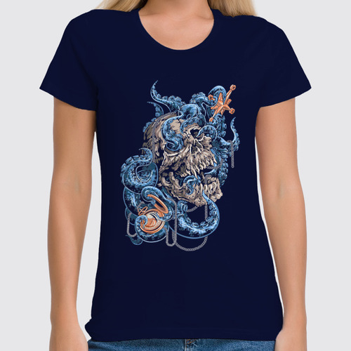 Заказать женскую футболку в Москве. Футболка классическая ⚠ Octopus&Skull ⚠ от balden - готовые дизайны и нанесение принтов.