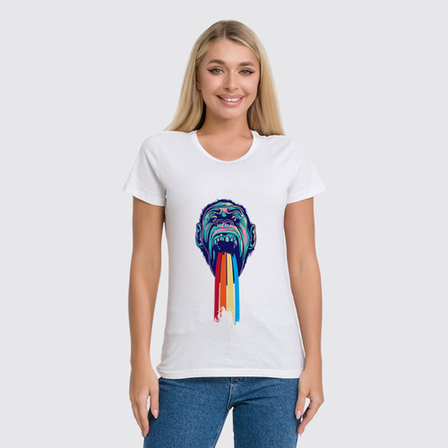 Заказать женскую футболку в Москве. Футболка классическая обезьяна-радуга от DenTen - готовые дизайны и нанесение принтов.