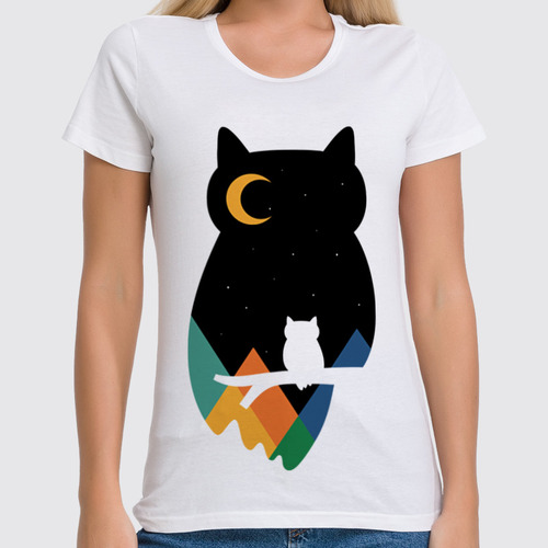 Заказать женскую футболку в Москве. Футболка классическая Сова (Owl) от trugift - готовые дизайны и нанесение принтов.