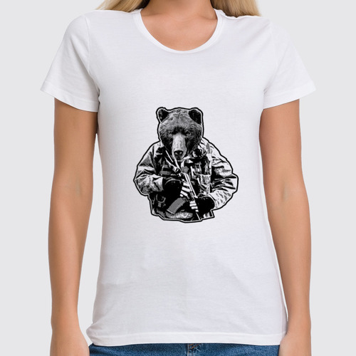 Заказать женскую футболку в Москве. Футболка классическая Медведь солдат от Ксения Золотухина - готовые дизайны и нанесение принтов.