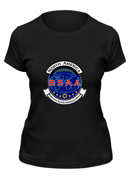 Заказать женскую футболку в Москве. Футболка классическая Resident Evil. BSAA от game-fan - готовые дизайны и нанесение принтов.
