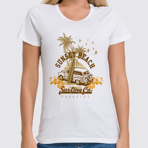 Заказать женскую футболку в Москве. Футболка классическая Sunset Beach от denis01001 - готовые дизайны и нанесение принтов.