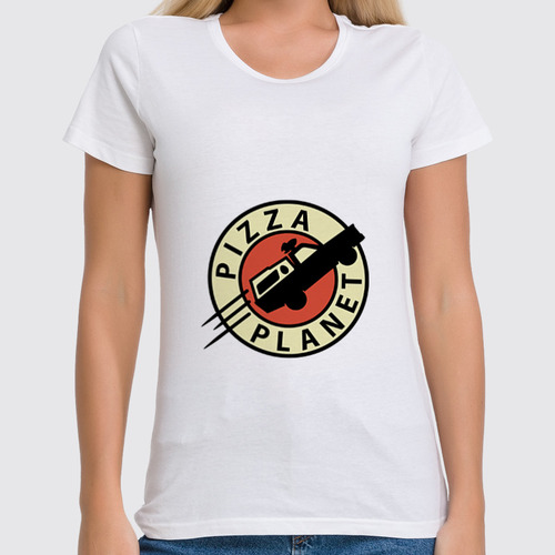 Заказать женскую футболку в Москве. Футболка классическая Планета пиццы от Romanova - готовые дизайны и нанесение принтов.