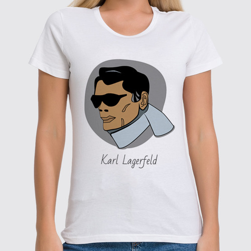 Заказать женскую футболку в Москве. Футболка классическая Портрет Karl Lagerfeld  от Татьяна Голованова - готовые дизайны и нанесение принтов.
