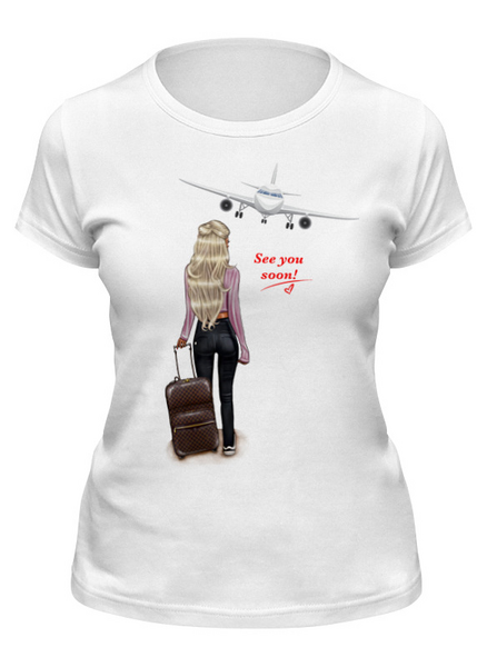 Заказать женскую футболку в Москве. Футболка классическая Travel time 🧳🌴 от @kristy_art_k  - готовые дизайны и нанесение принтов.