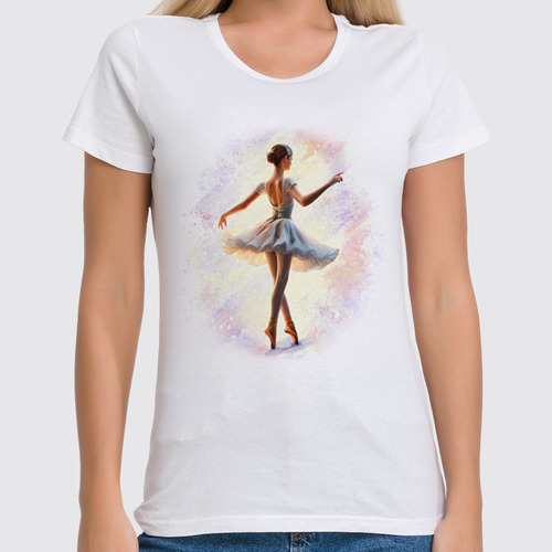 Заказать женскую футболку в Москве. Футболка классическая  Балерина 🩰 от @kristy_art_k  - готовые дизайны и нанесение принтов.
